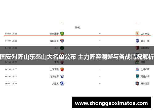 国安对阵山东泰山大名单公布 主力阵容调整与备战情况解析